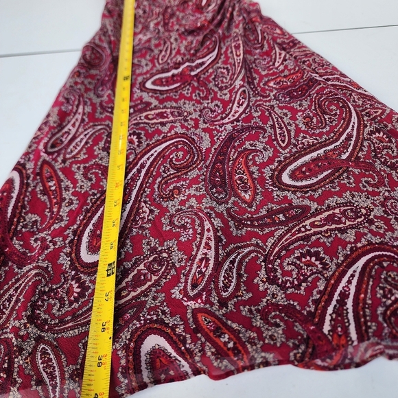 Express Red Paisley 100% silk Ruffle neck Flounch Sleeves Cinch Waist Dress 1/ 2 - Picture 11 of 14